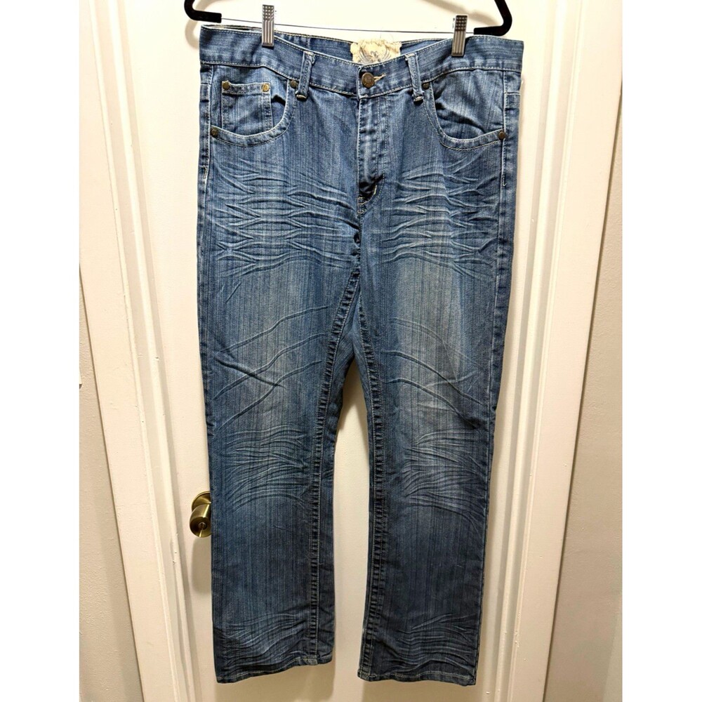 B. FOCU'S USA, Inc. Blue Denim Jeans Slim Straight Embroidered 5-Pocket 36